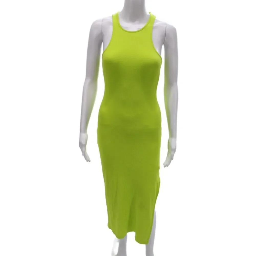 French Connection Women Bodycon Tank Dress Green Sleeveless Long Cotton Size S